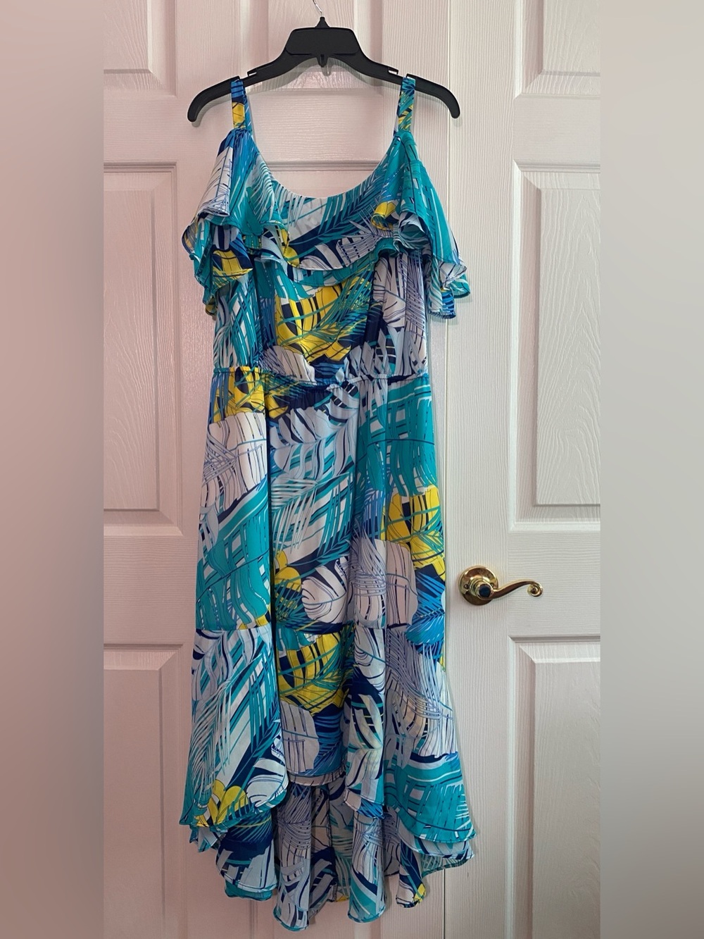 Plus 1X Miami Beach Tropical Asymmetrical Maxi Dress vacation summer lined